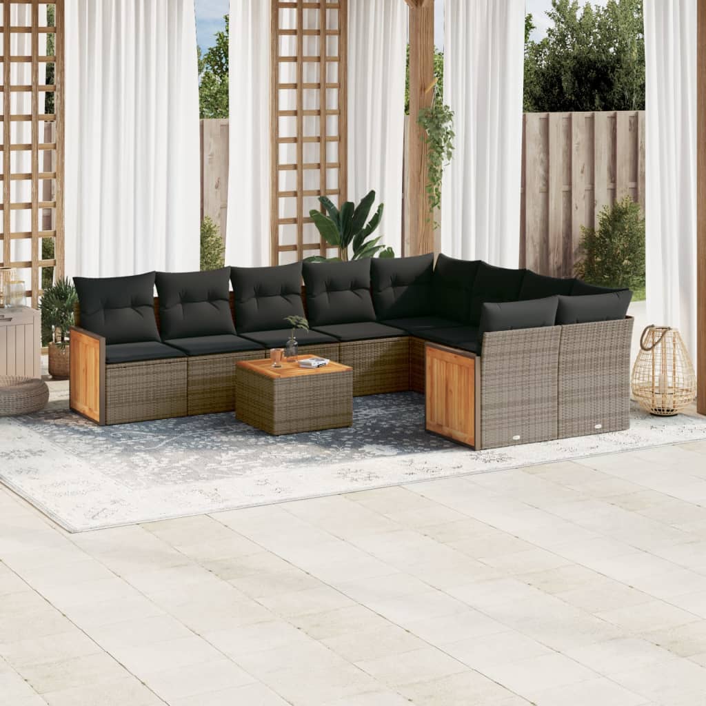 Set Divano Da Giardino 10 Pz Con Cuscini Grigio In Polyrattan
