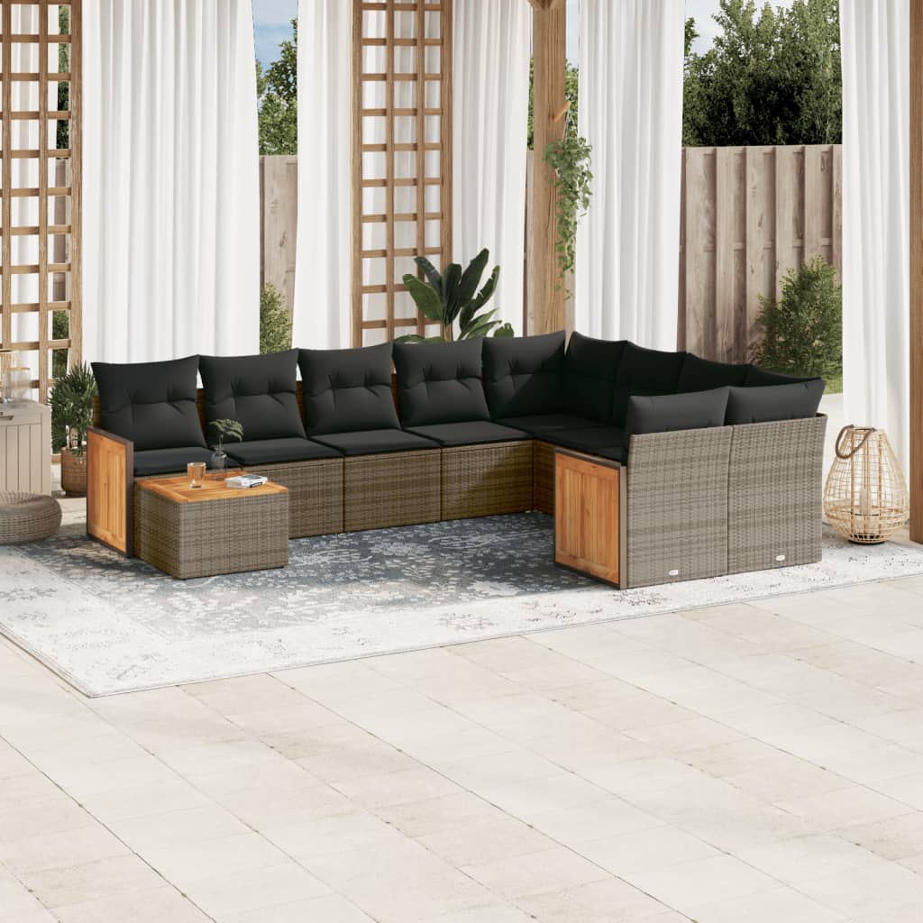 Set Divano Da Giardino 10 Pz Con Cuscini Grigio In Polyrattan