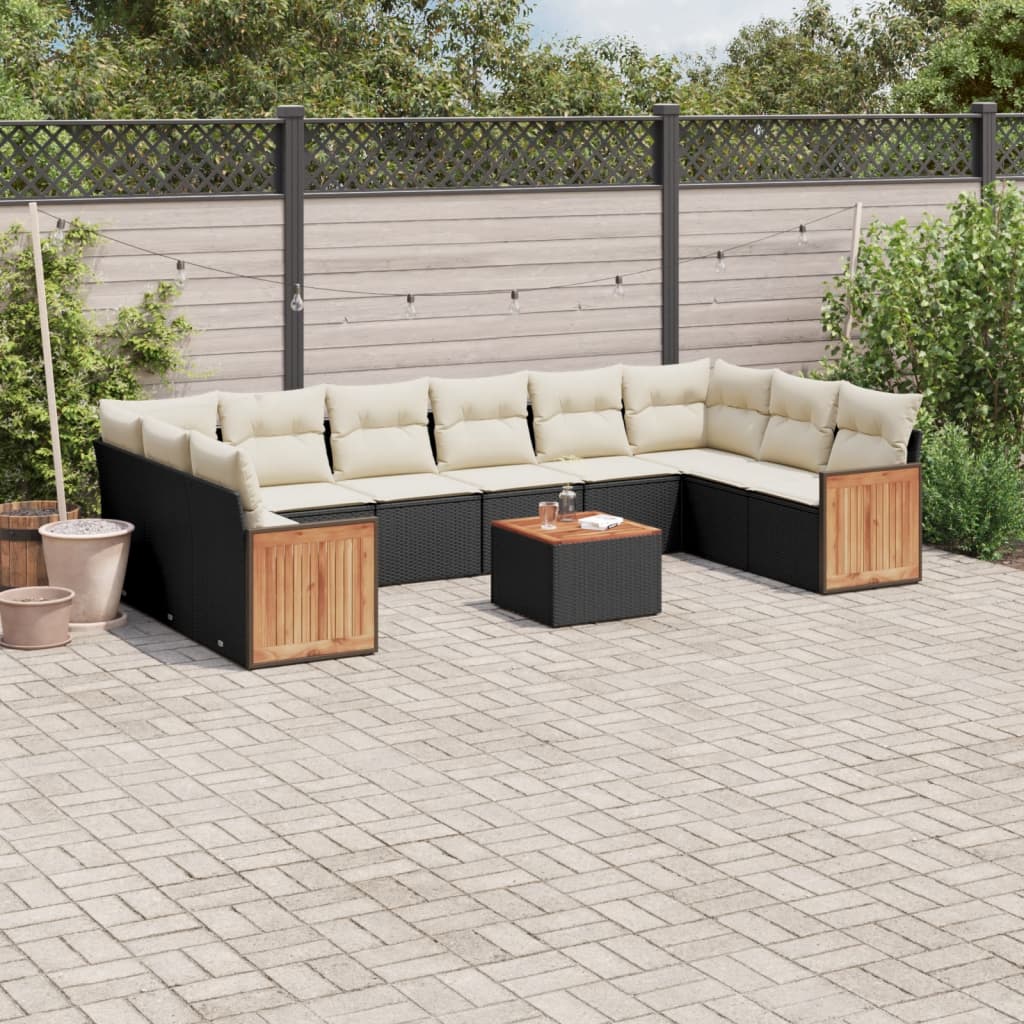 Set Divani Da Giardino 11 Pz Con Cuscini In Polyrattan Nero
