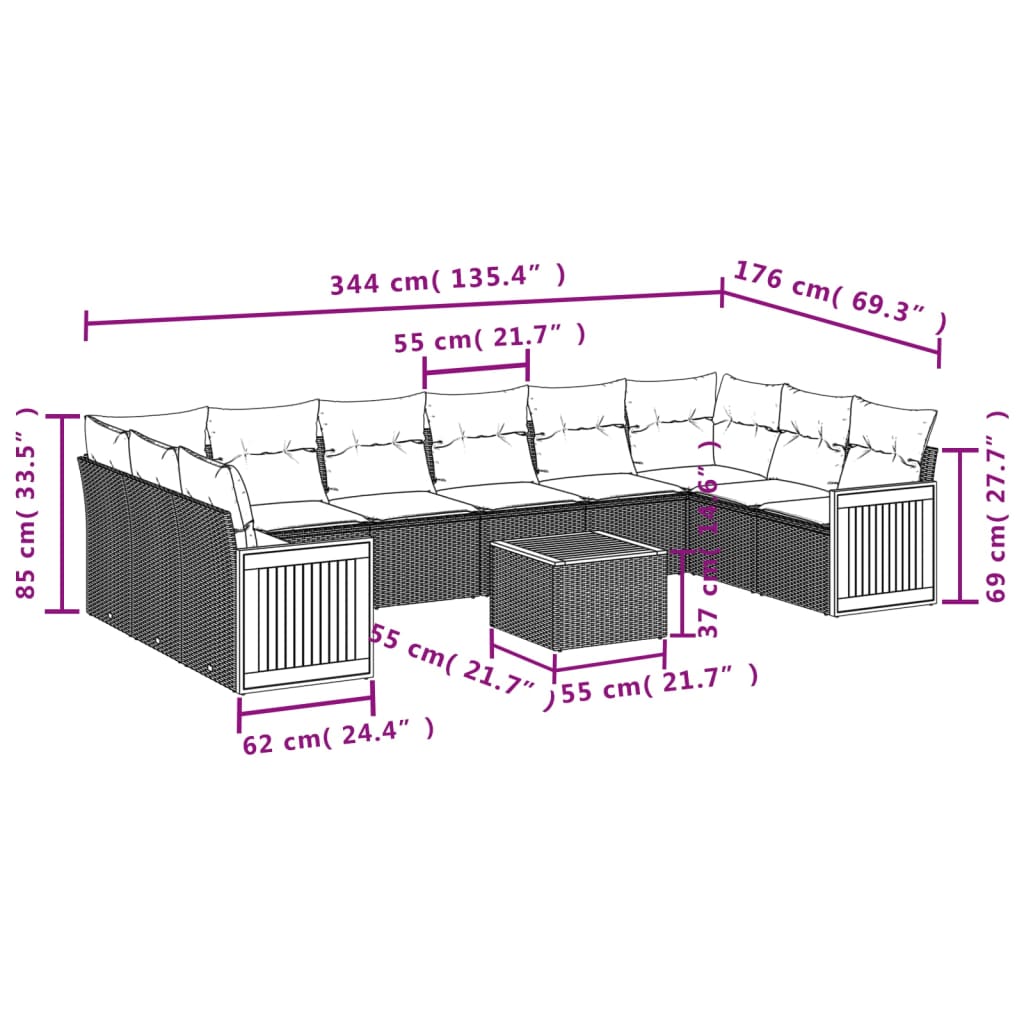 Set Divani Da Giardino 11 Pz Con Cuscini In Polyrattan Grigio - Image 3