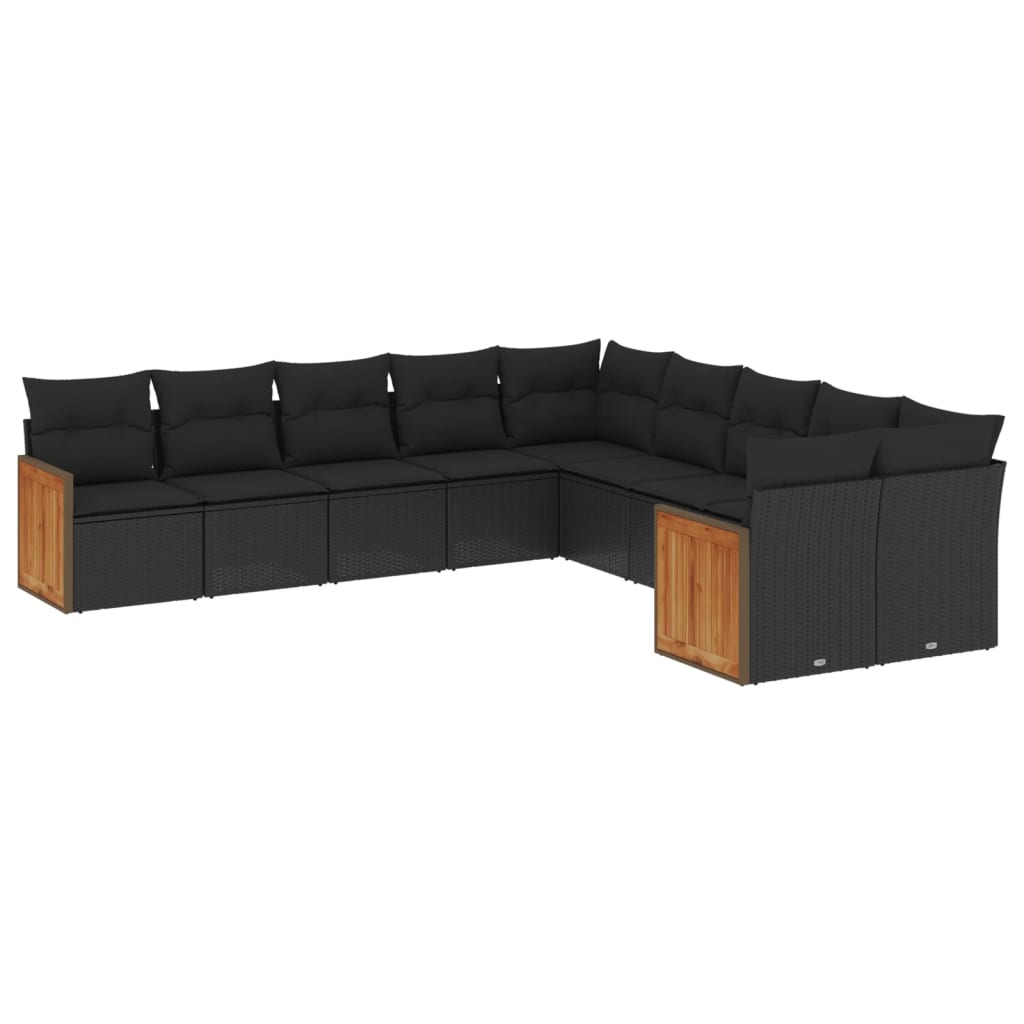 Set Divani Da Giardino 10pz Con Cuscini In Polyrattan Nero - Image 2