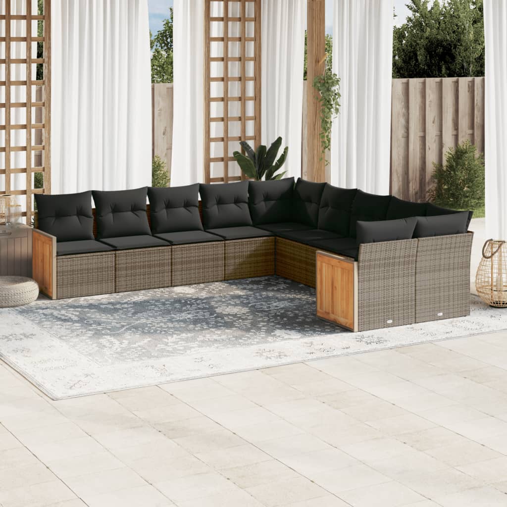 Set Divano Da Giardino 10 Pz Con Cuscini Grigio In Polyrattan