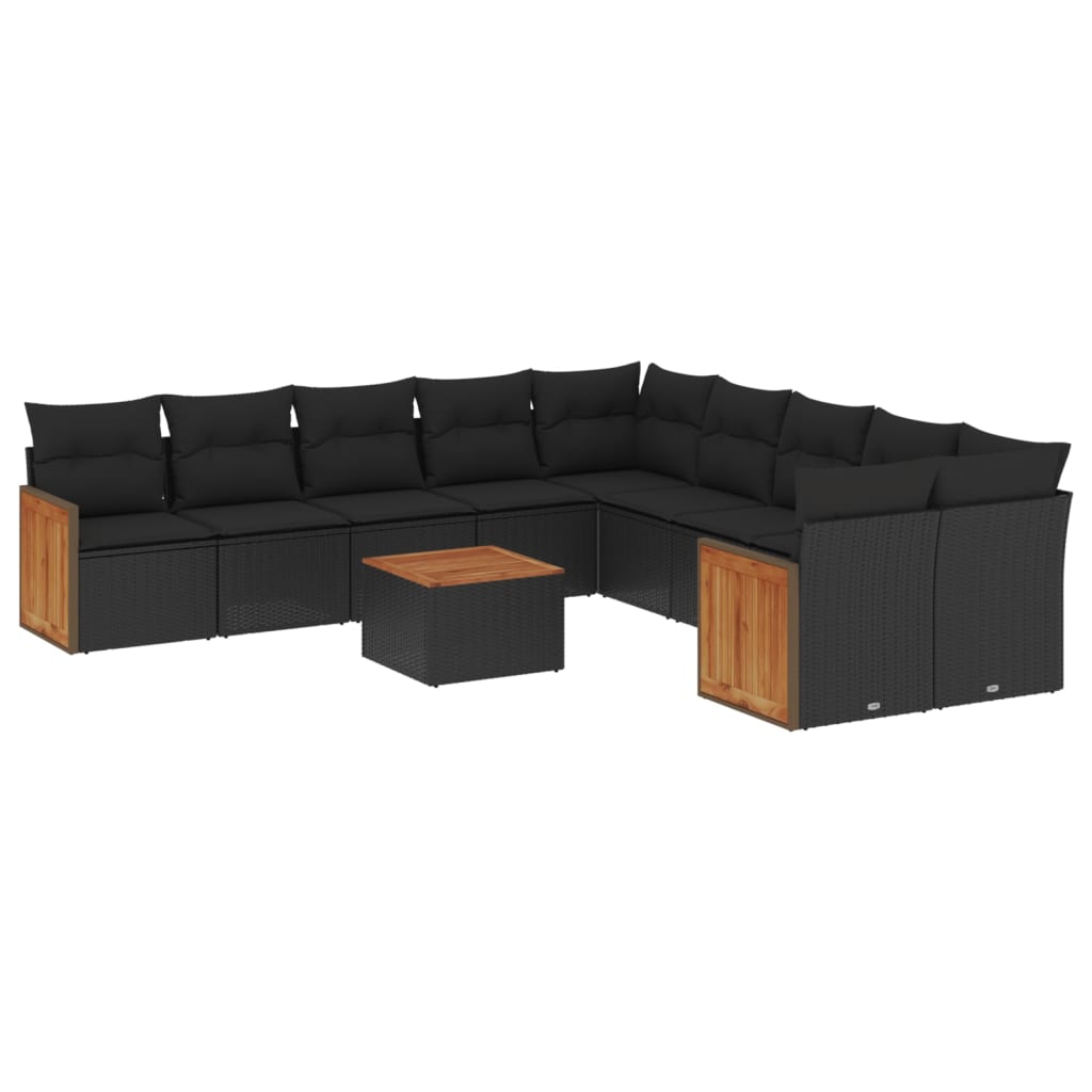 Set Divani Da Giardino 11 Pz Con Cuscini In Polyrattan Nero - Image 2