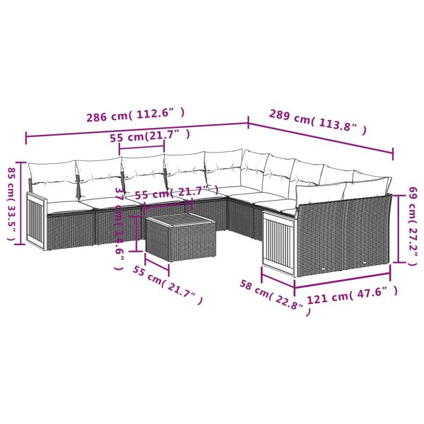 Set Divani Da Giardino 11 Pz Con Cuscini Beige In Polyrattan - Image 3