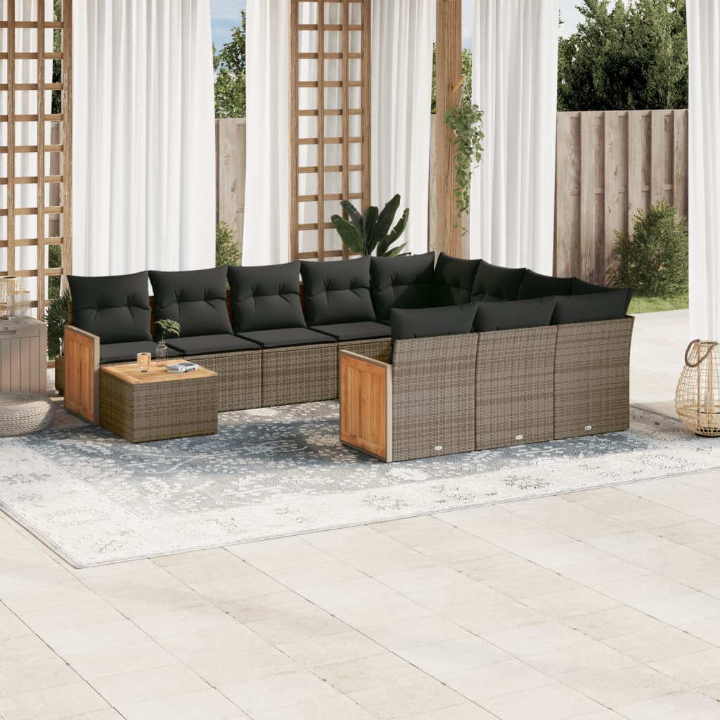 Set Divani Da Giardino 11 Pz Con Cuscini In Polyrattan Grigio