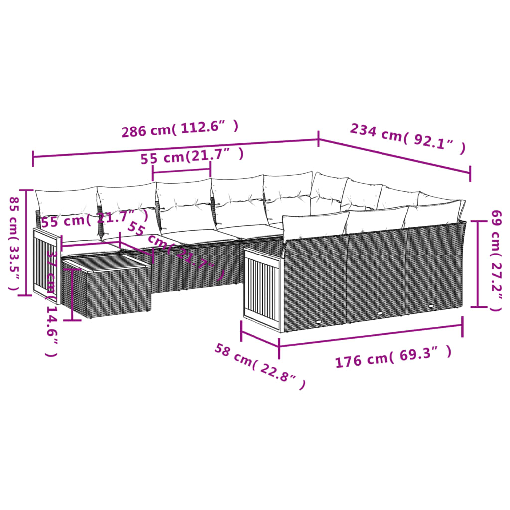 Set Divani Da Giardino 11 Pz Con Cuscini In Polyrattan Grigio - Image 3