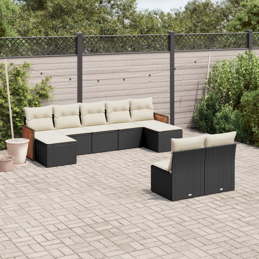 Set Divani Da Giardino 9 Pz Con Cuscini Nero In Polyrattan
