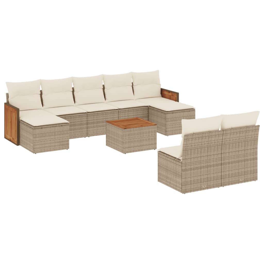 Set Divano Da Giardino 10 Pz Con Cuscini Beige In Polyrattan - Image 2