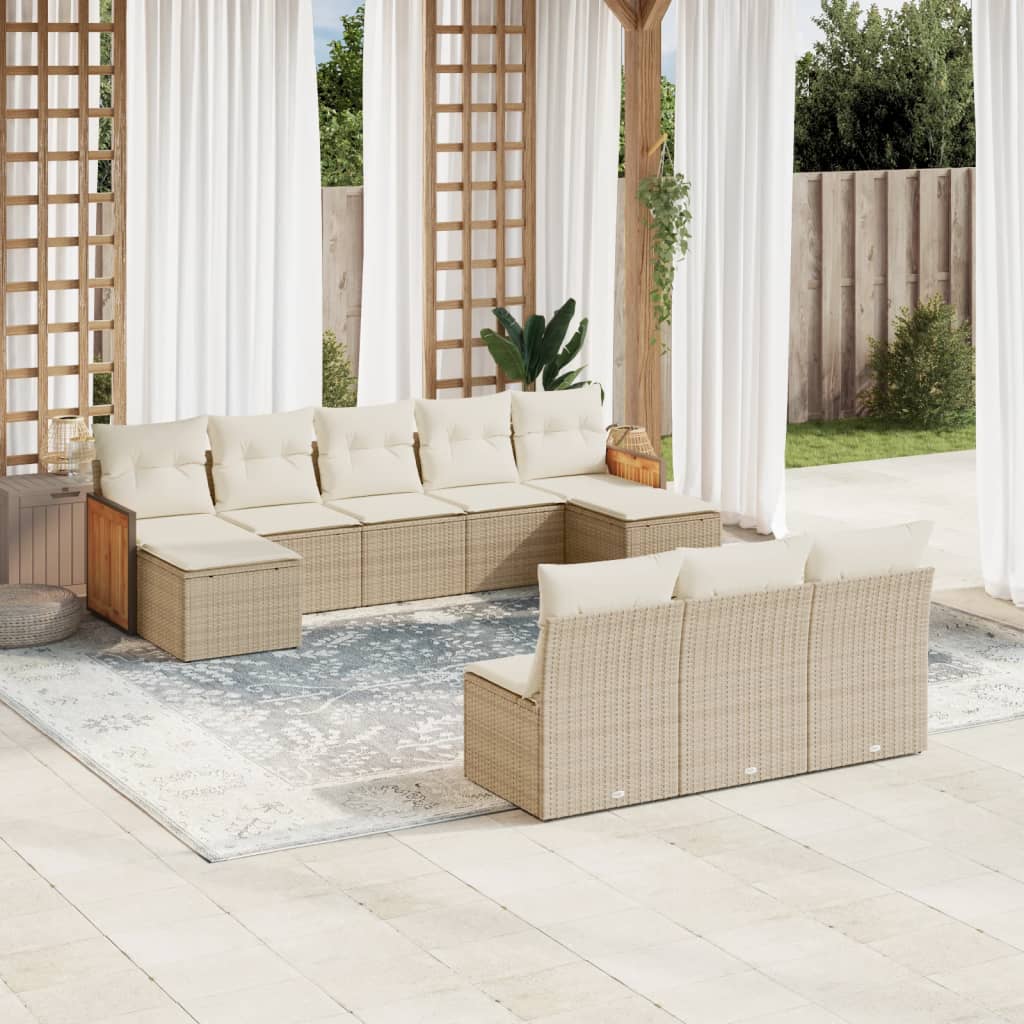 Set Divano Da Giardino 10 Pz Con Cuscini Beige In Polyrattan