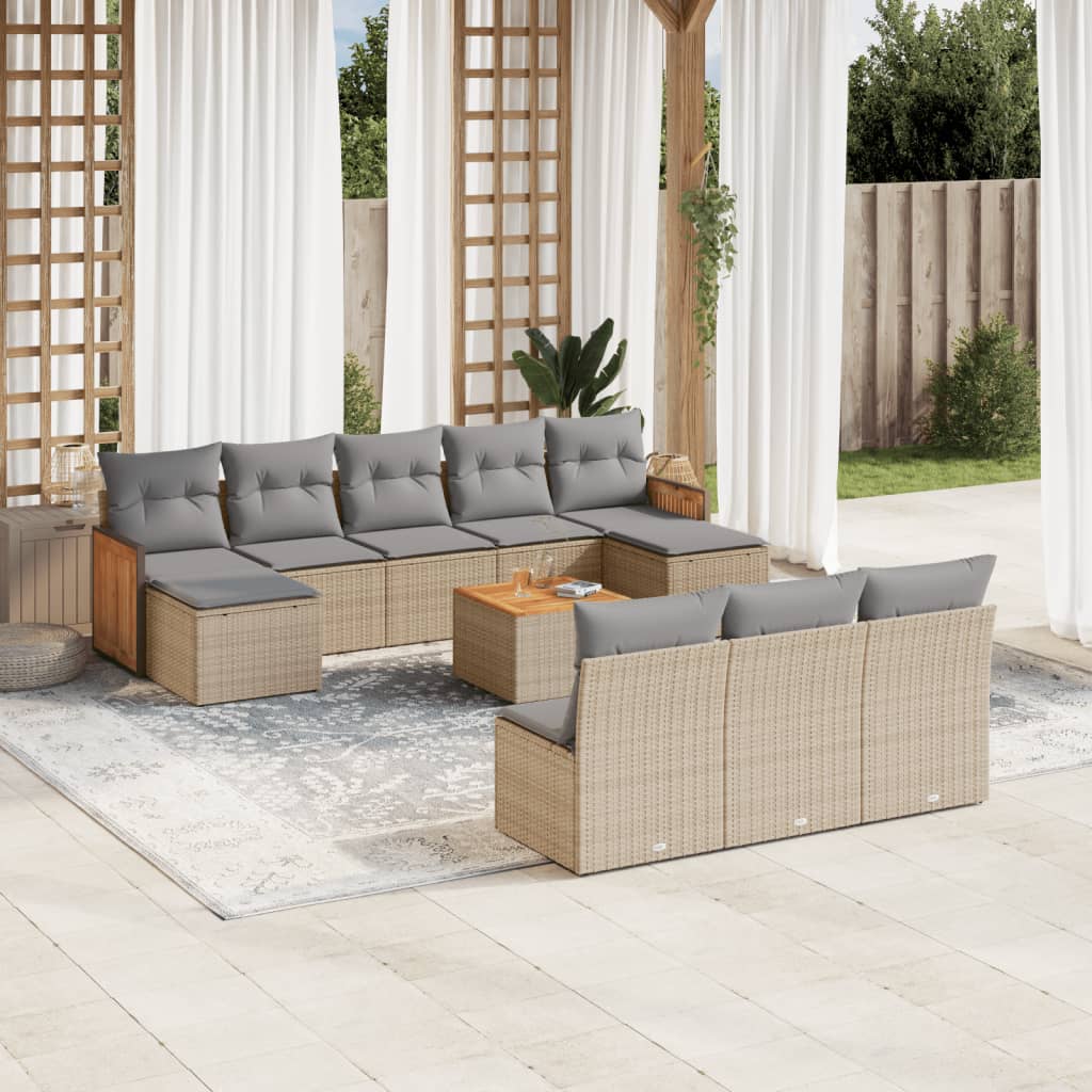 Set Divani Da Giardino 11 Pz Con Cuscini Beige In Polyrattan