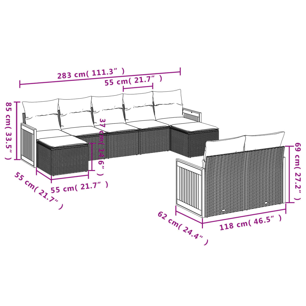 Set Divani Da Giardino 9 Pz Con Cuscini Nero In Polyrattan - Image 3