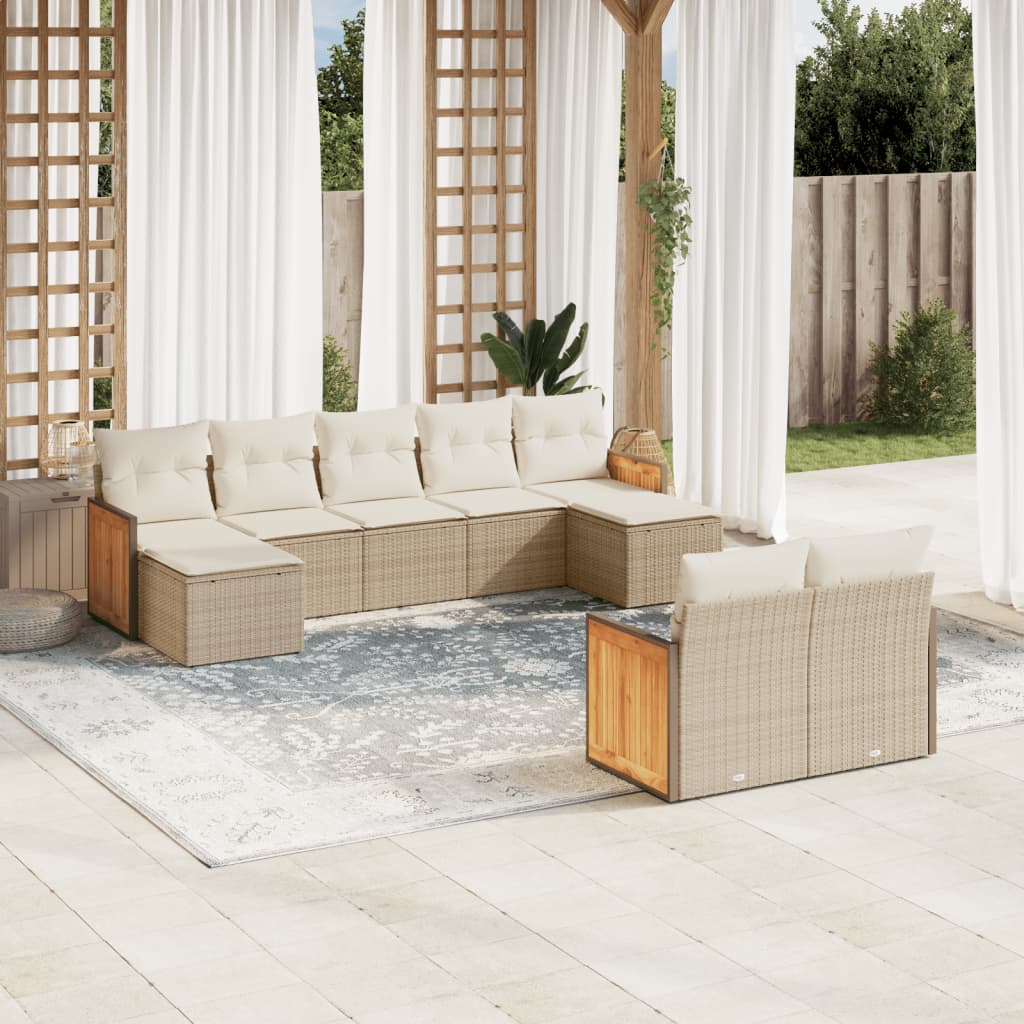 Set Divano Da Giardino 9 Pz Con Cuscini Beige In Polyrattan