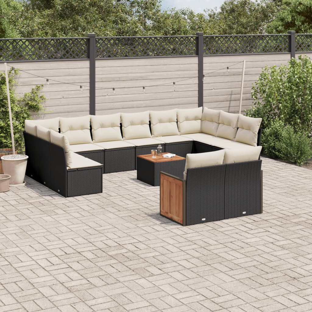 Set Divani Da Giardino 13pz Con Cuscini Nero In Polyrattan