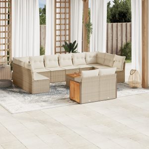 Set Divano Da Giardino 13 Pz Con Cuscini Beige In Polyrattan
