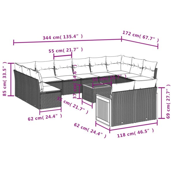 Set Divani Da Giardino 13 Pz Con Cuscini Grigio In Polyrattan - Image 3