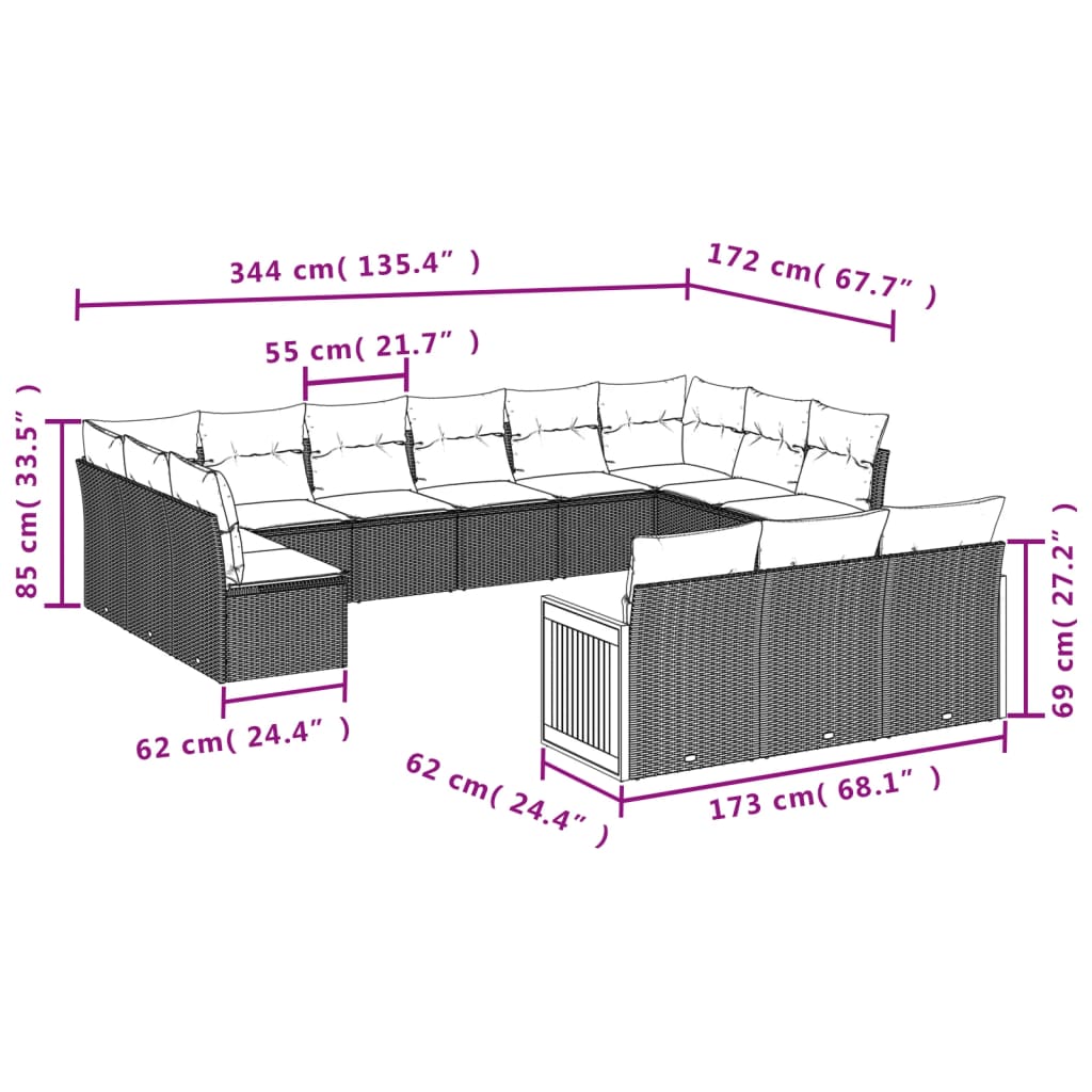 Set Divani Da Giardino 13pz Con Cuscini Nero In Polyrattan - Image 3