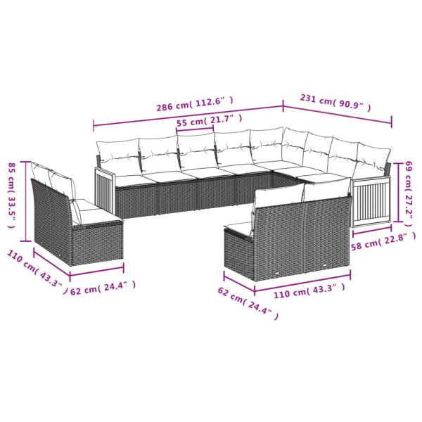 Set Divani Da Giardino 12 Pz Con Cuscini Beige In Polyrattan - Image 3
