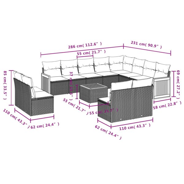 Set Divani Da Giardino 13 Pz Con Cuscini Grigio In Polyrattan - Image 3