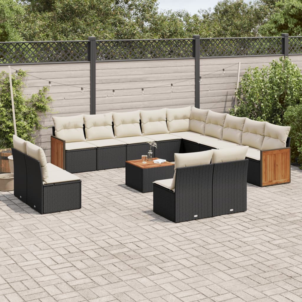 Set Divani Da Giardino 14pz Con Cuscini In Polyrattan Nero