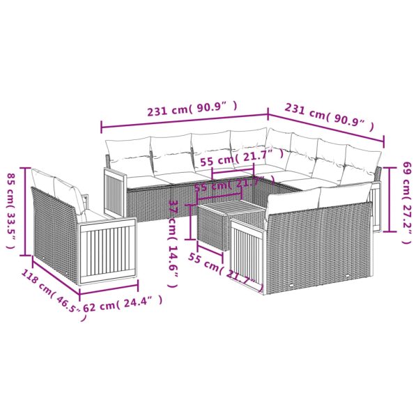 Set Divani Da Giardino 12 Pz Con Cuscini Nero In Polyrattan - Image 3