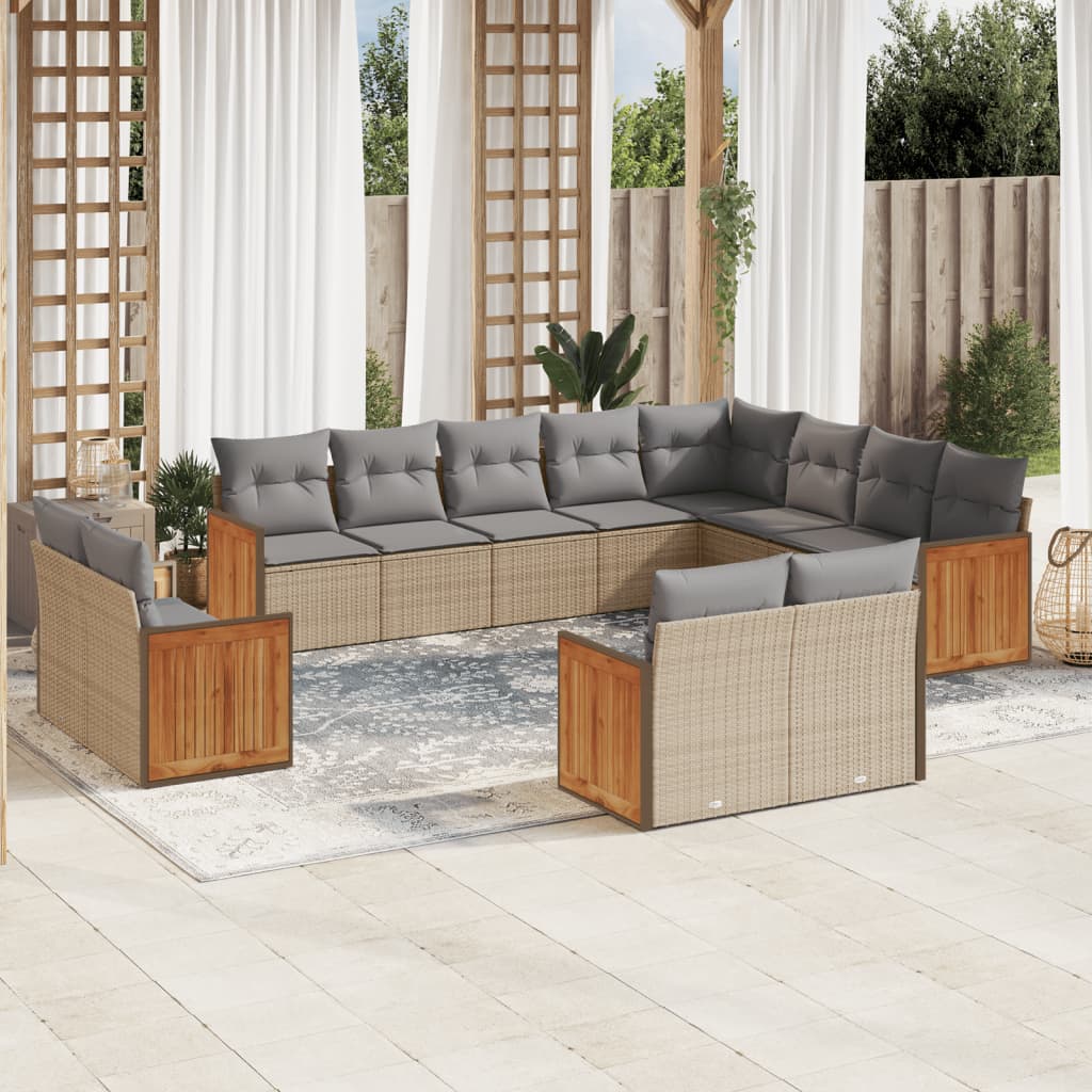 Set Divani Da Giardino 12 Pz Con Cuscini Beige In Polyrattan