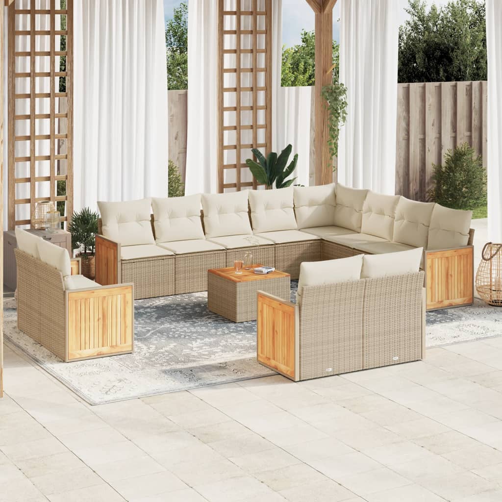 Set Divano Da Giardino 13 Pz Con Cuscini Beige In Polyrattan
