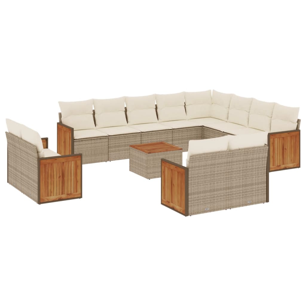 Set Divano Da Giardino 13 Pz Con Cuscini Beige In Polyrattan - Image 2