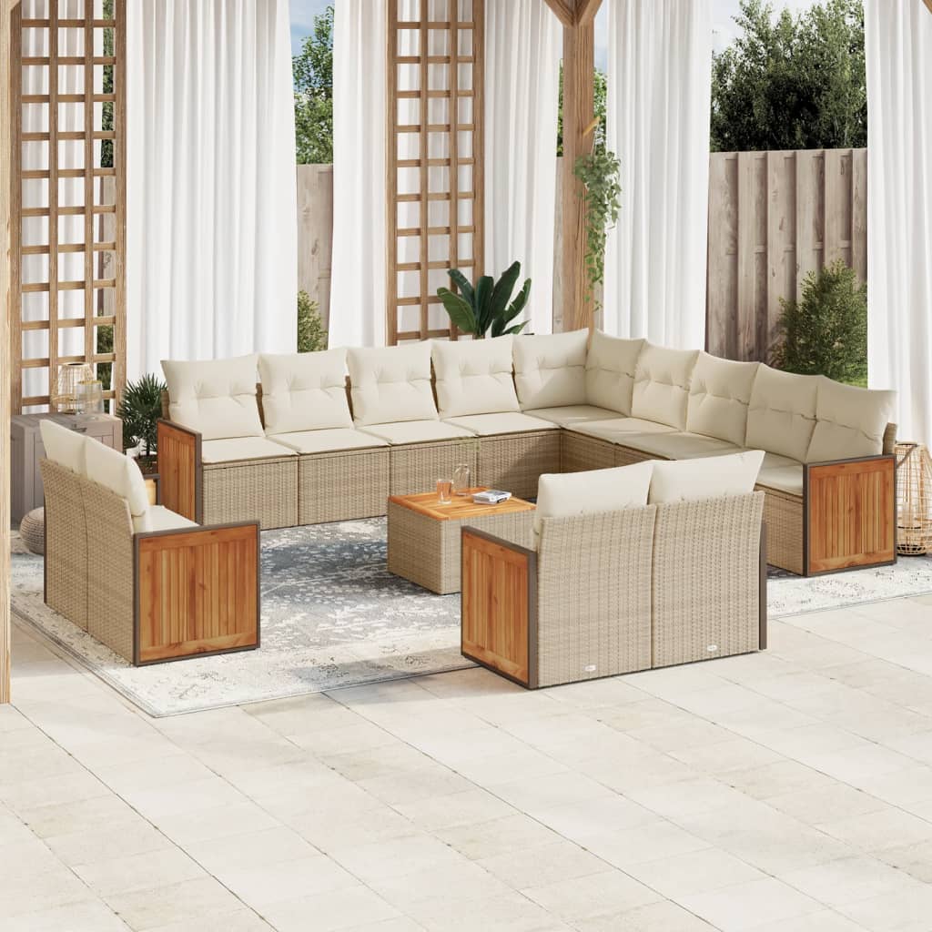 Set Divani Da Giardino 14pz Con Cuscini In Polyrattan Beige
