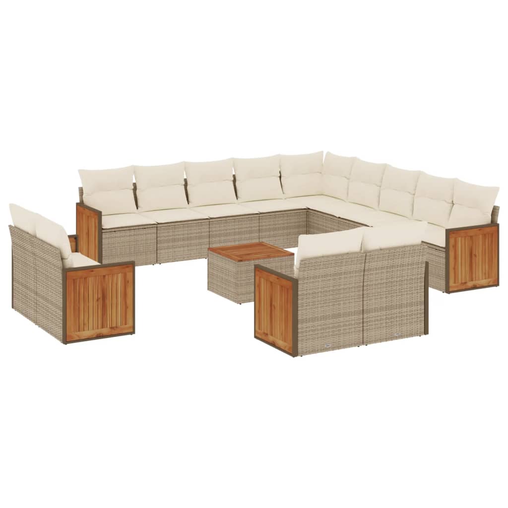 Set Divani Da Giardino 14pz Con Cuscini In Polyrattan Beige - Image 2