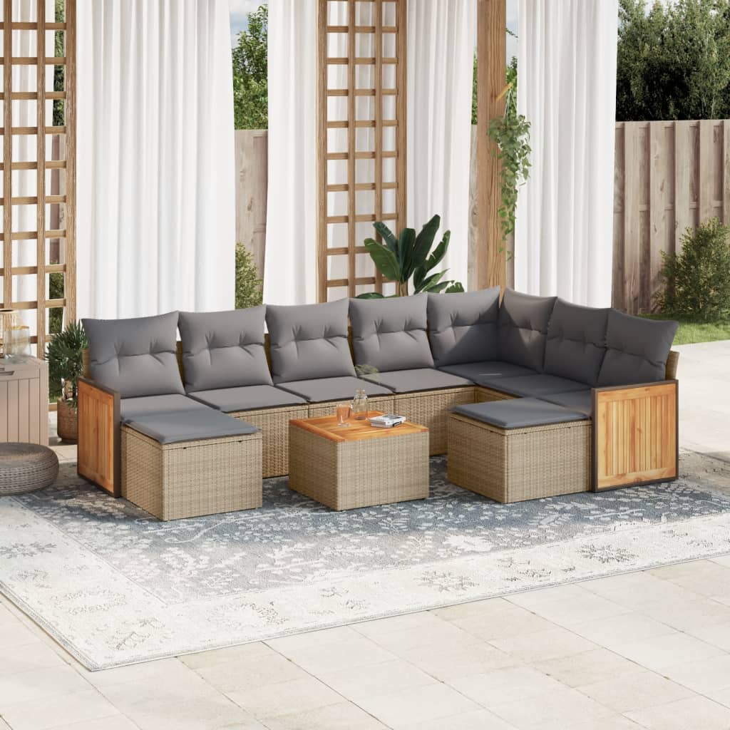 Set Divano Da Giardino 10 Pz Con Cuscini Beige In Polyrattan
