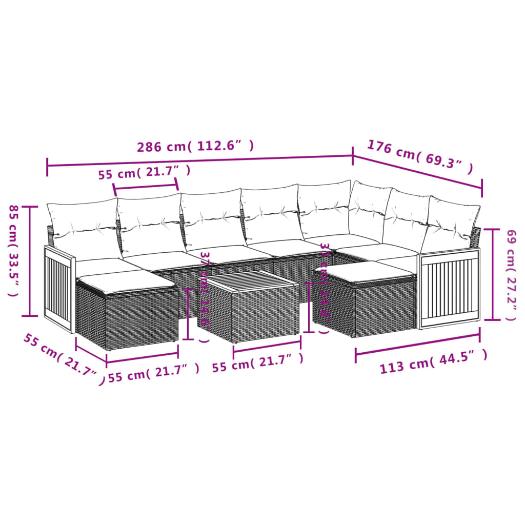 Set Divano Da Giardino 10 Pz Con Cuscini Beige In Polyrattan - Image 3