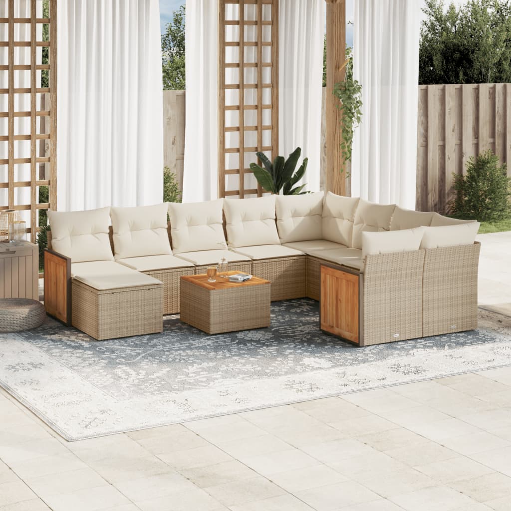 Set Divani Da Giardino 11 Pz Con Cuscini Beige In Polyrattan