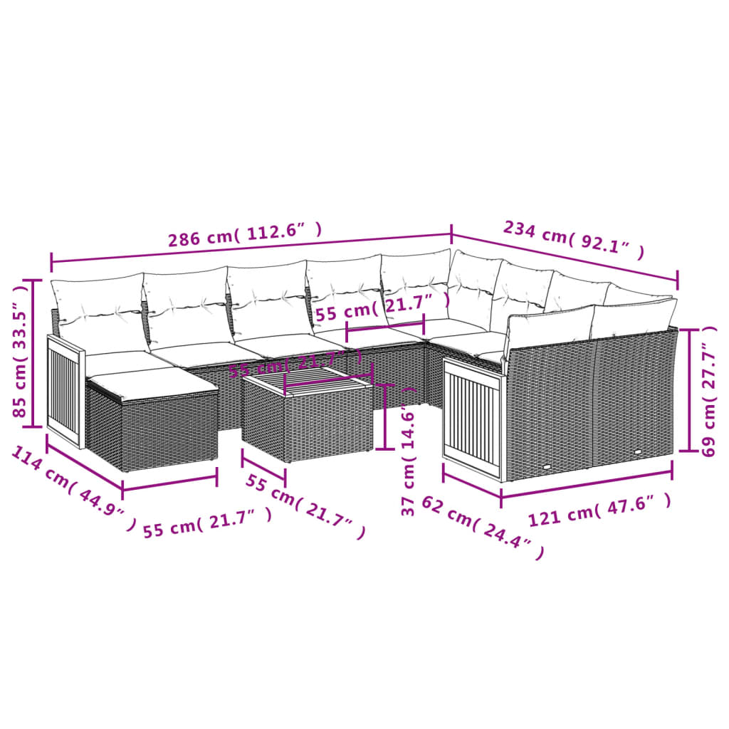 Set Divani Da Giardino 11 Pz Con Cuscini Beige In Polyrattan - Image 3