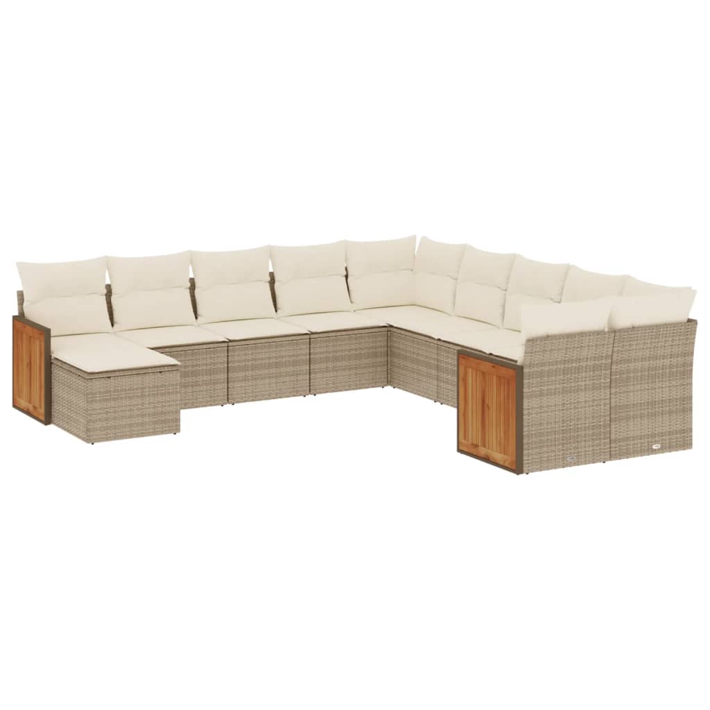 Set Divani Da Giardino 11 Pz Con Cuscini Beige In Polyrattan - Image 2