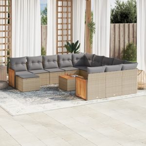 Set Divano Da Giardino 13 Pz Con Cuscini Beige In Polyrattan