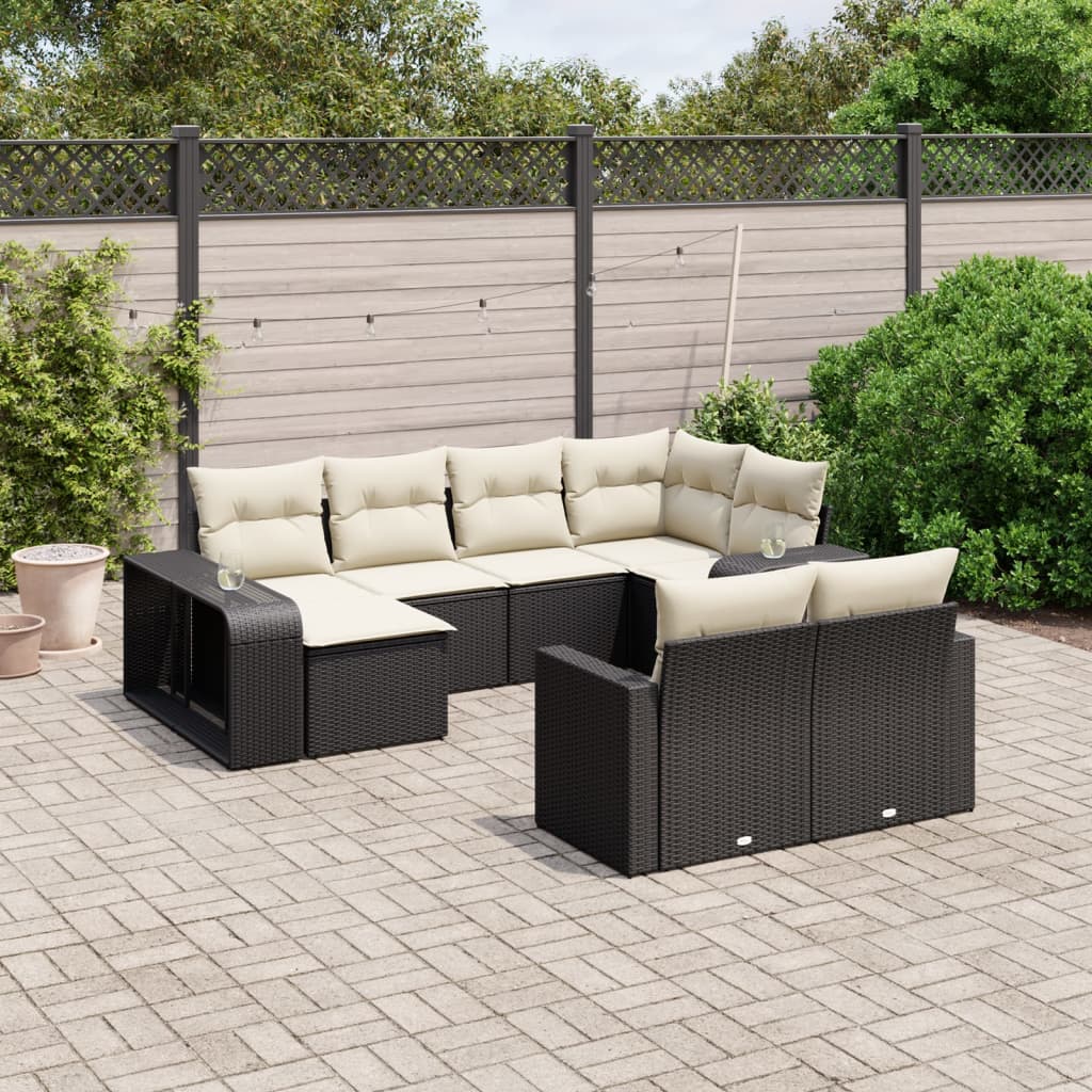 Set Divani Da Giardino 10pz Con Cuscini In Polyrattan Nero