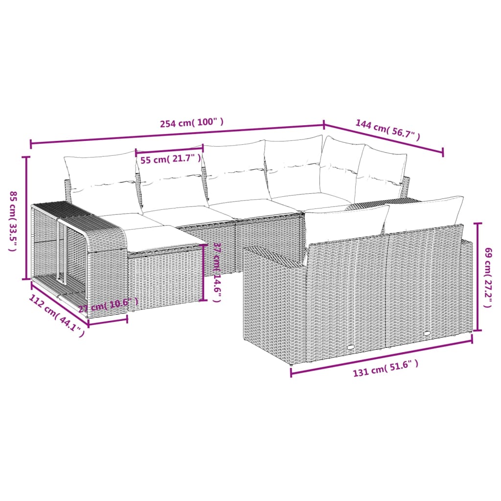 Set Divano Da Giardino 10 Pz Con Cuscini Beige In Polyrattan - Image 3