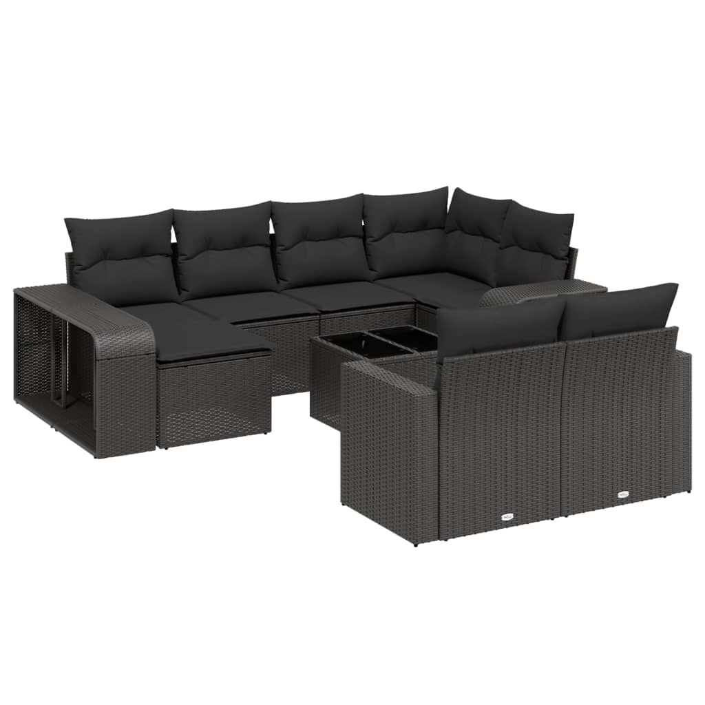 Set Divani Da Giardino 11 Pz Con Cuscini In Polyrattan Nero - Image 2