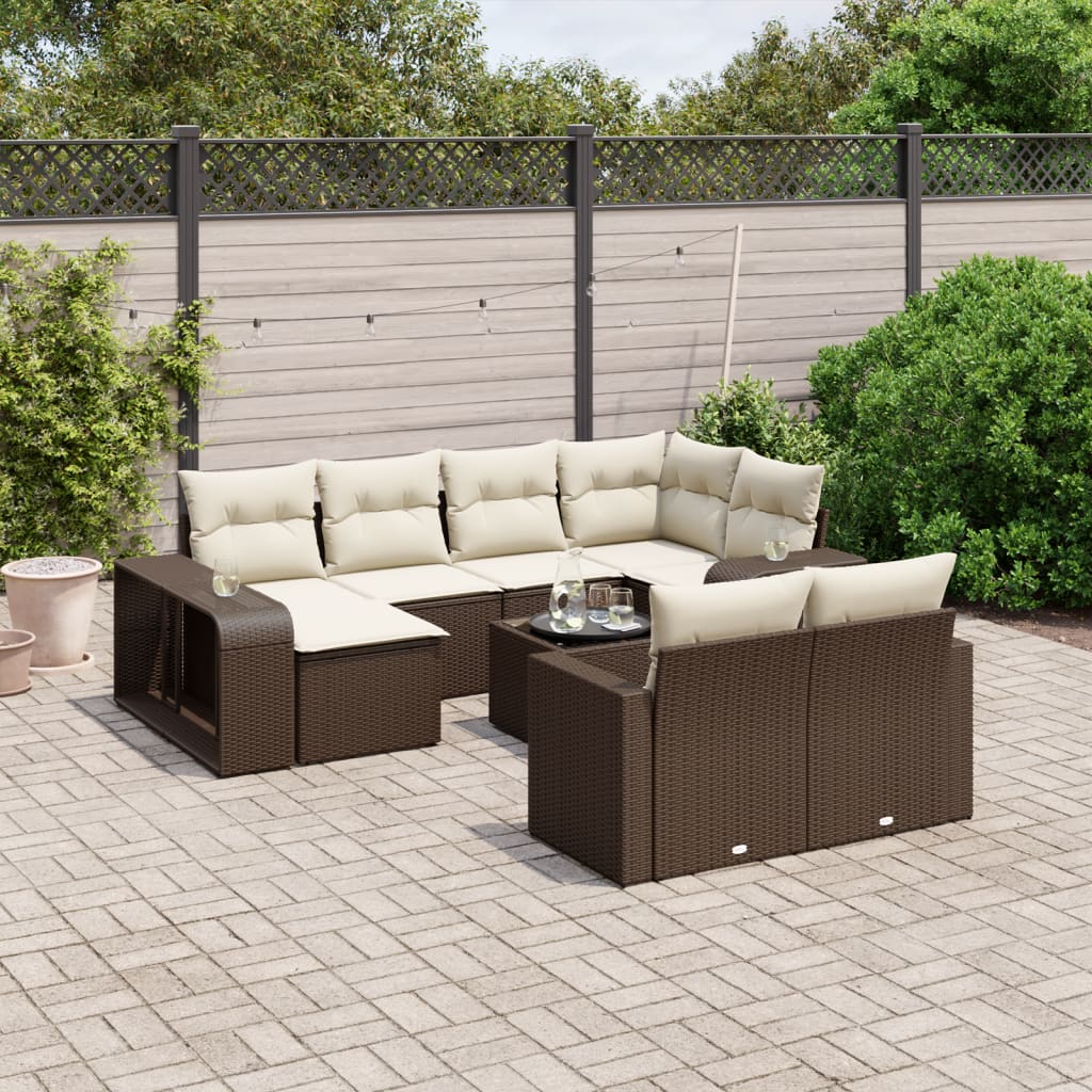 Set Divani Da Giardino 11 Pz Con Cuscini Polyrattan Marrone