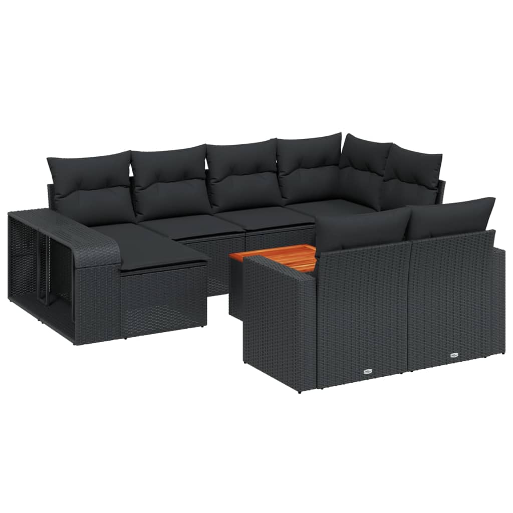 Set Divani Da Giardino 11 Pz Con Cuscini In Polyrattan Nero - Image 2