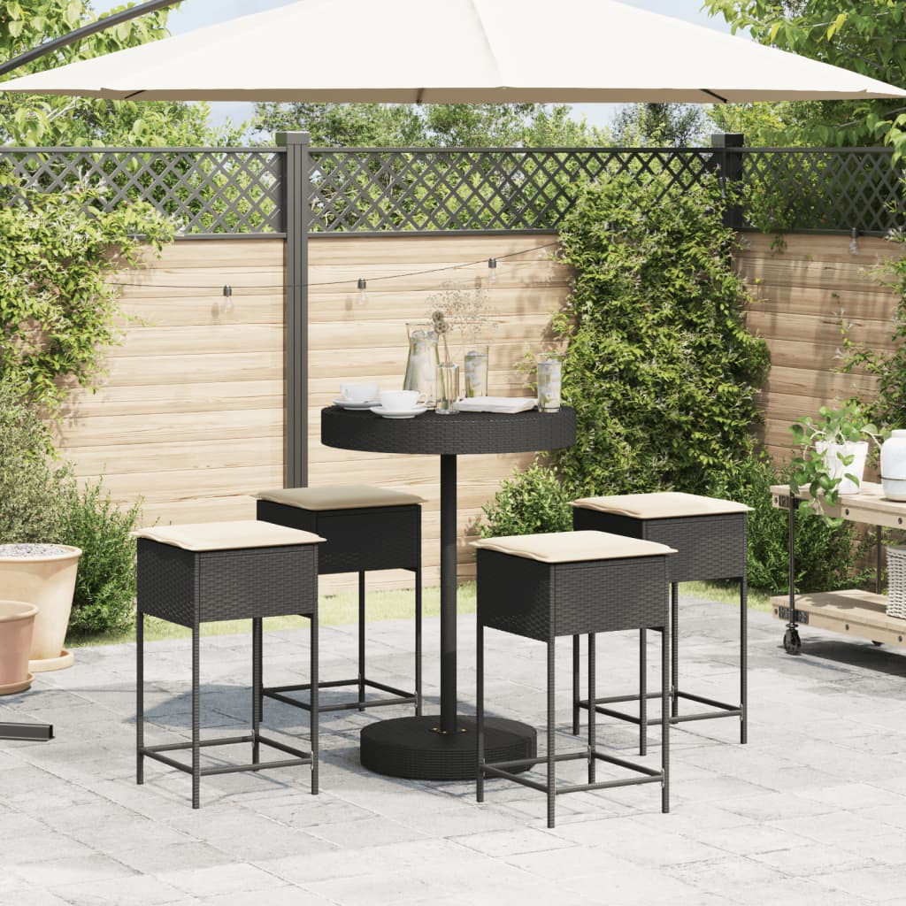 Set Bar Da Giardino 5 Pz Con Cuscini In Polyrattan Nero - Image 3