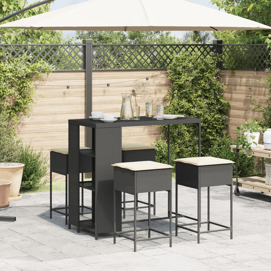 Set Bar Da Giardino 5 Pz Con Cuscini In Polyrattan Nero - Image 3