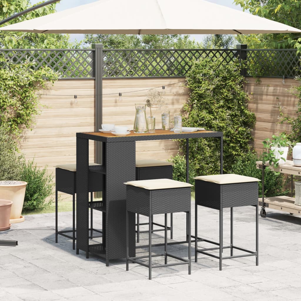 Set Bar Da Giardino 5 Pz Con Cuscini In Polyrattan Nero - Image 3
