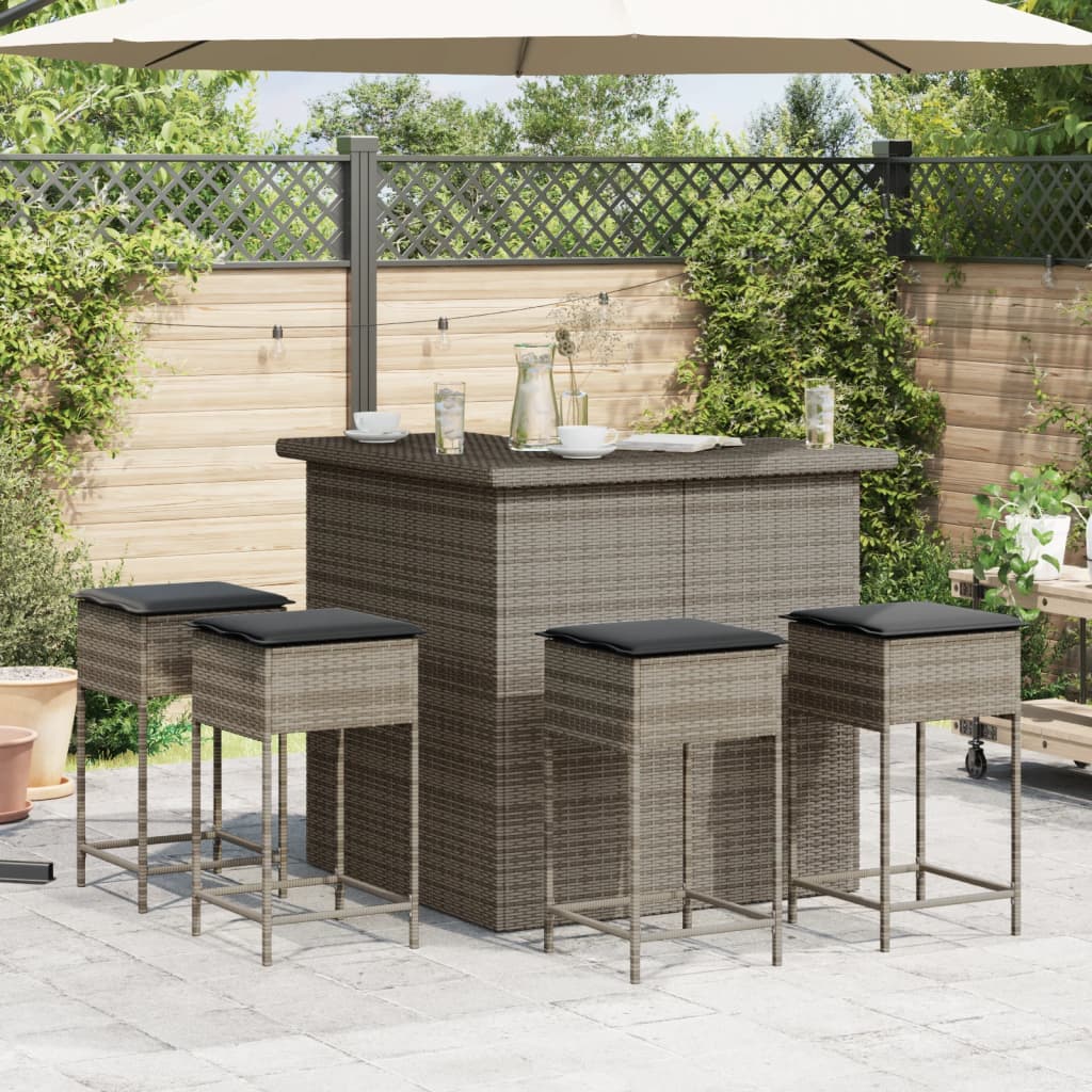 Set Bar Da Giardino 3pz Con Cuscini Grigio In Polyrattan - Image 3