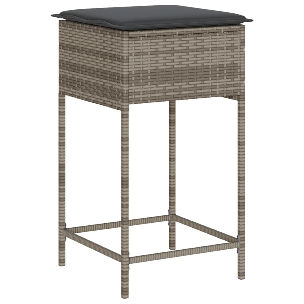 Set Bar Da Giardino 3pz Con Cuscini Grigio In Polyrattan - Image 4
