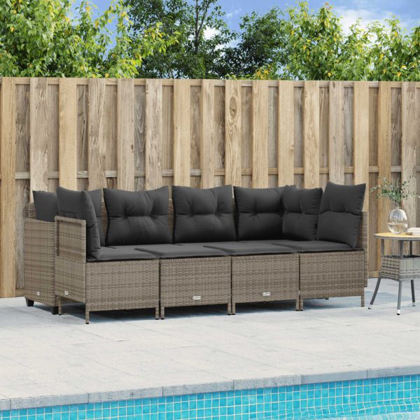 Set Divano Da Giardino 5 Pz Con Cuscini Grigio In Polyrattan