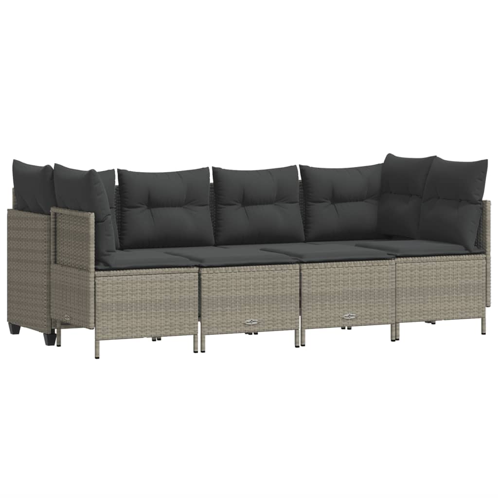 Set Divano Da Giardino 5pz Con Cuscini Grigio Chiaro Polyrattan - Image 2