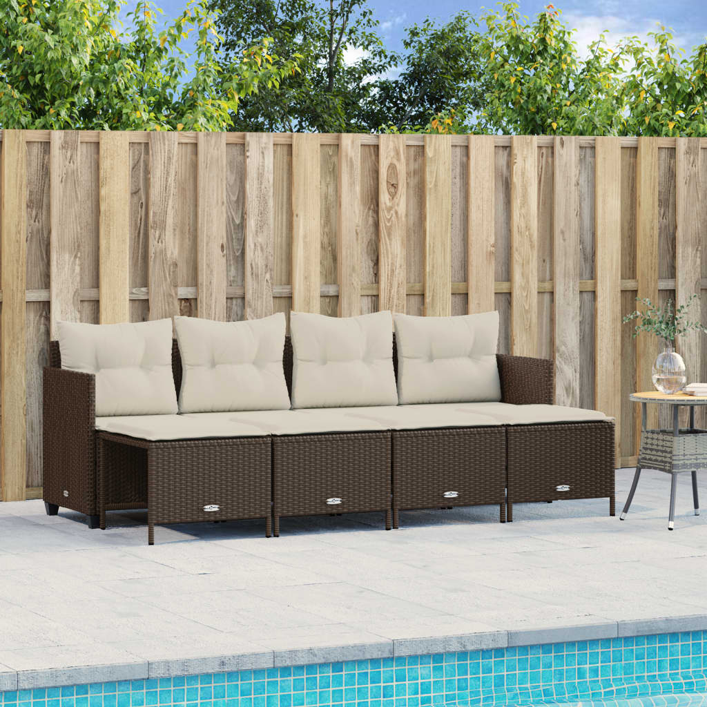 Set Divano Da Giardino 5 Pz Con Cuscini Marrone In Polyrattan