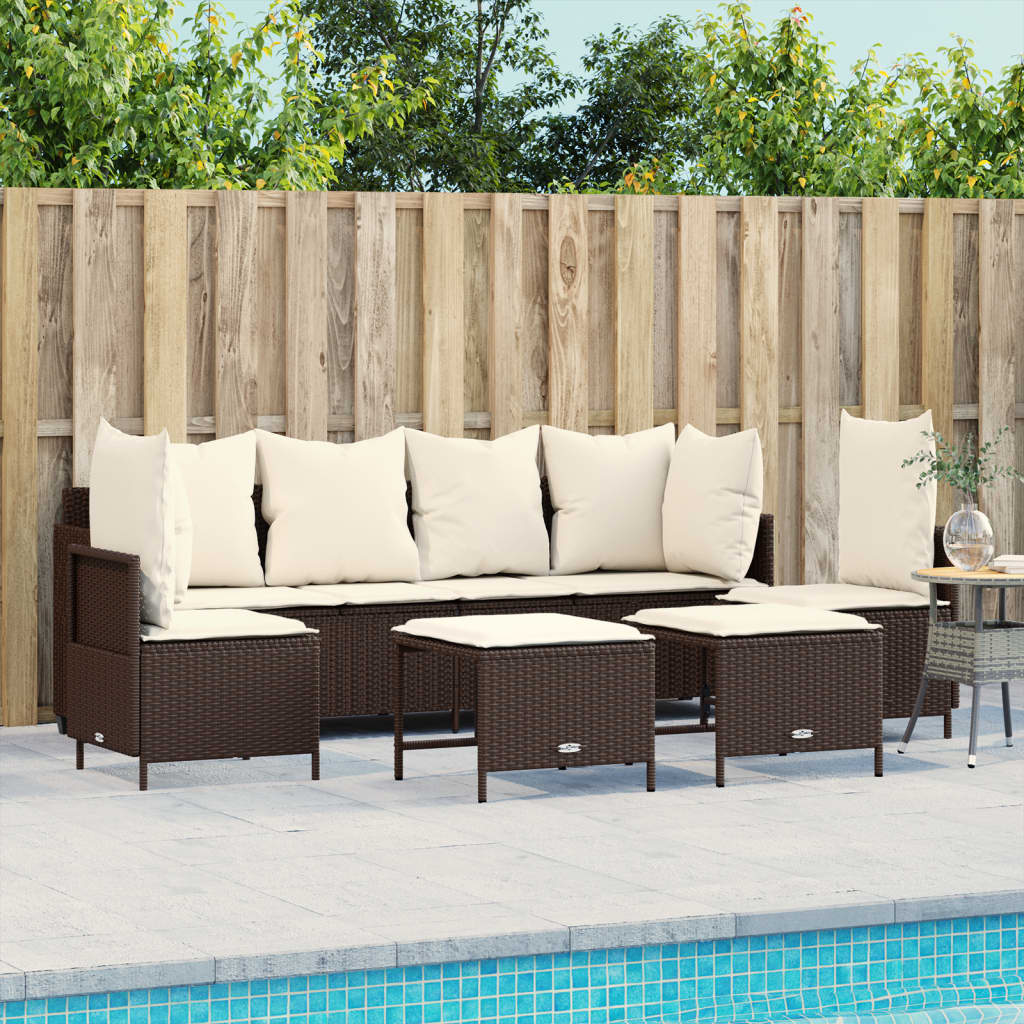 Set Divano Da Giardino 5 Pz Con Cuscini Marrone In Polyrattan
