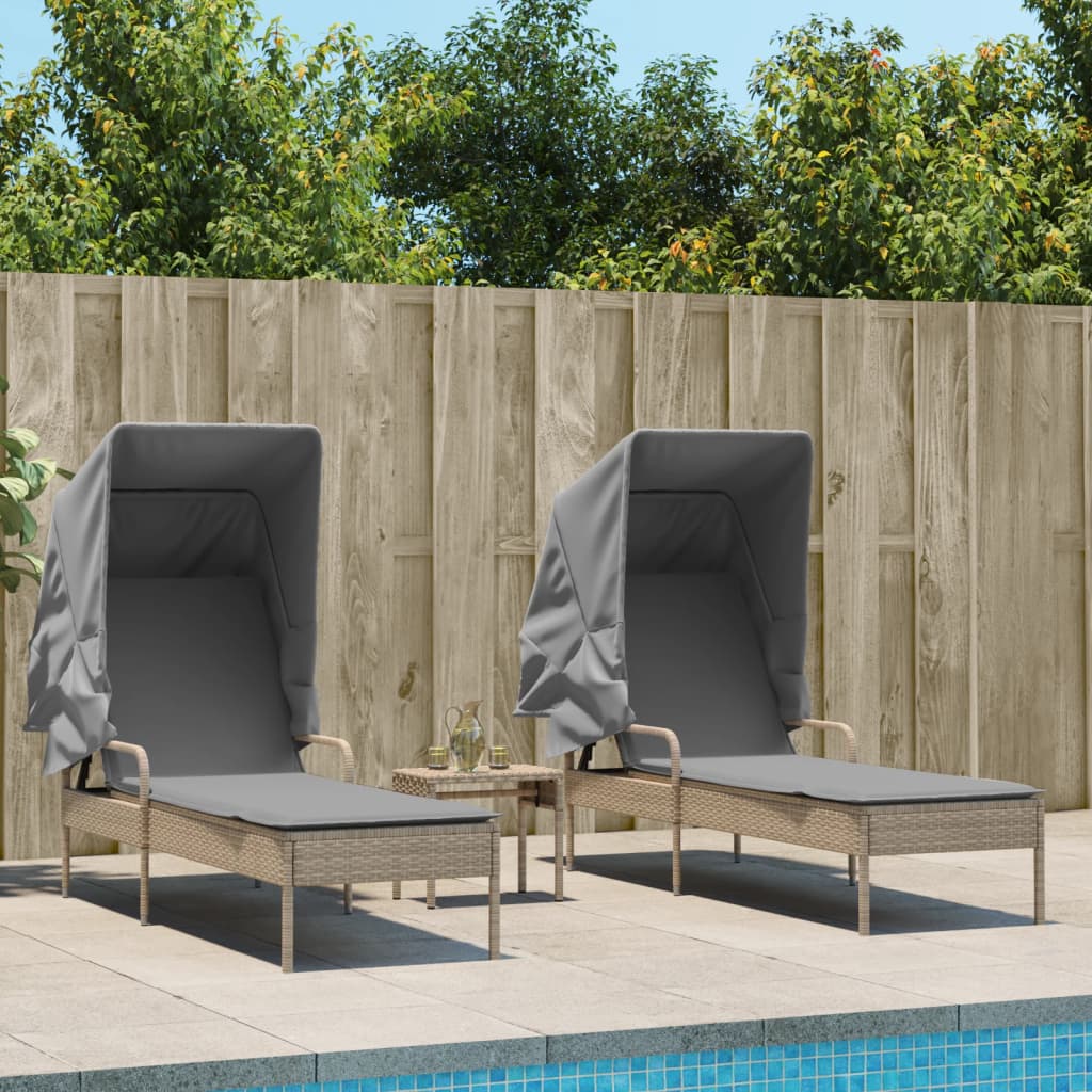 Lettini Prendisole 2 Pz Con Baldacchino E Tavolino Polyrattan